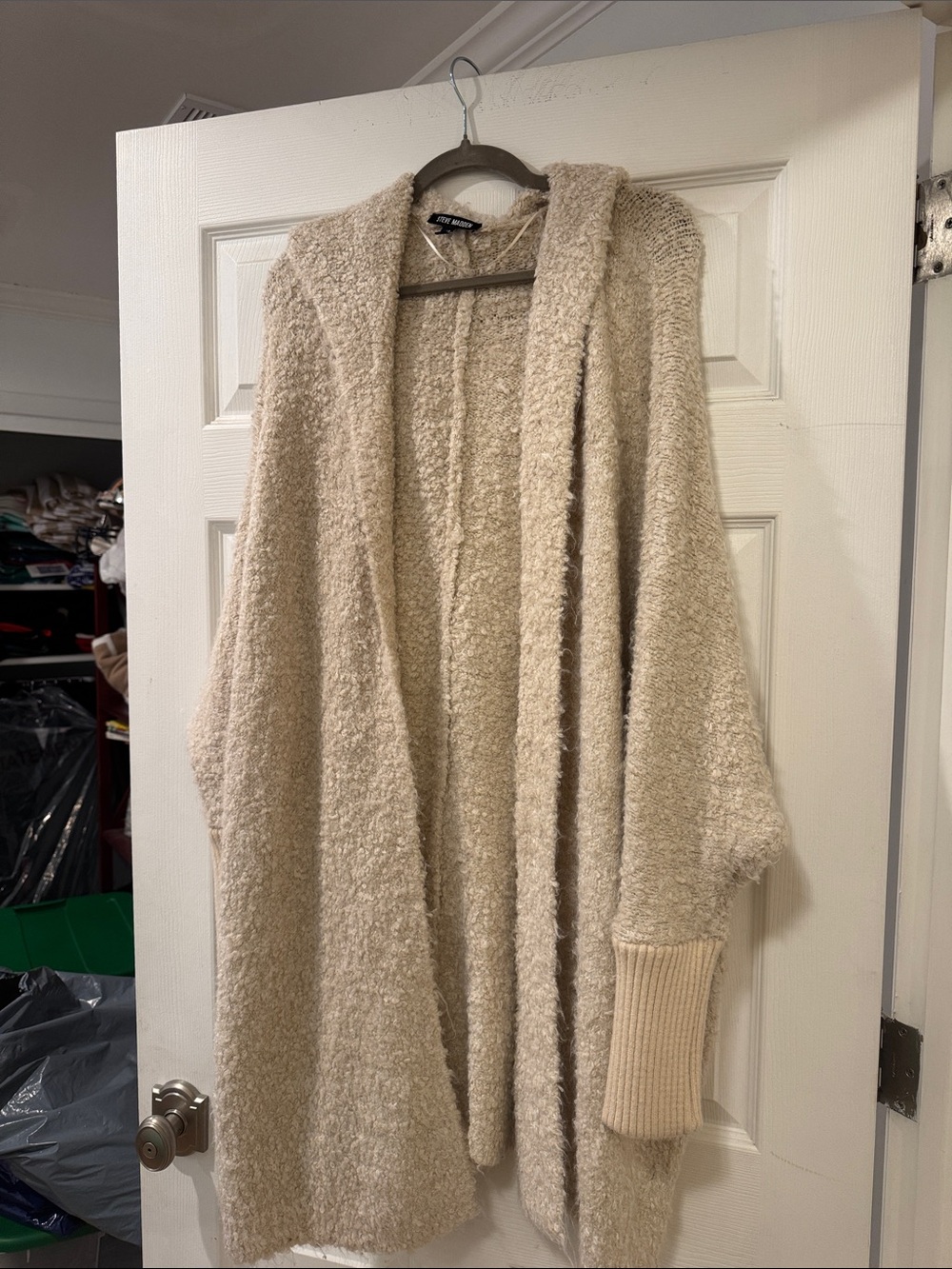 Steve Madden Cream Bouclé Hooded Open Cardigan